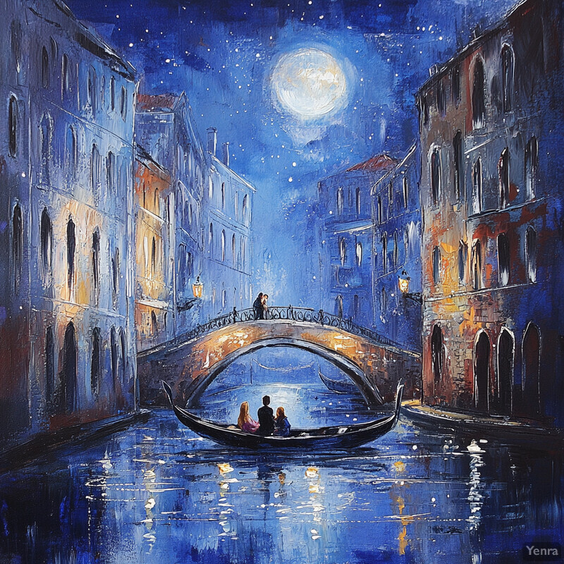 Romantic gondola ride on a Venetian canal at night