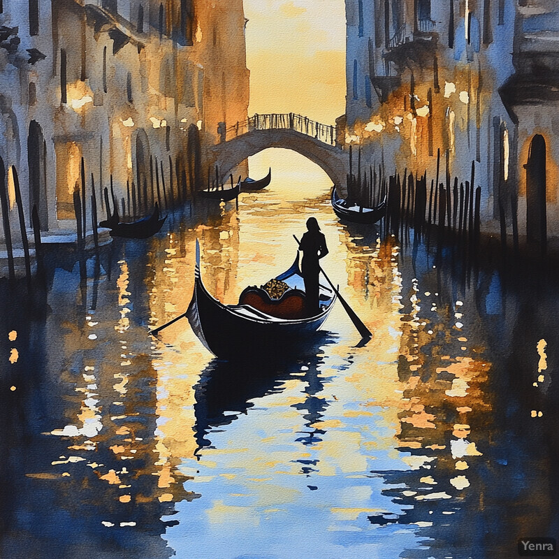 A serene gondola ride through Venice's canals at sunset