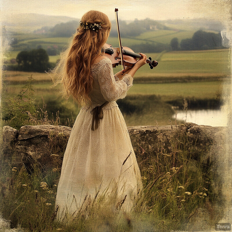 Woman playing violin in outdoor setting