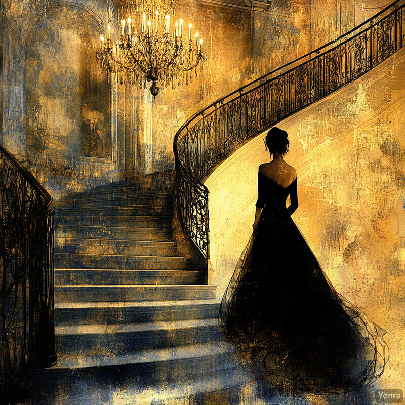 Woman in black dress standing on staircase