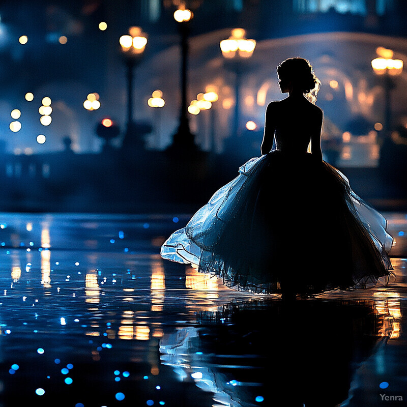 Woman standing in water at night