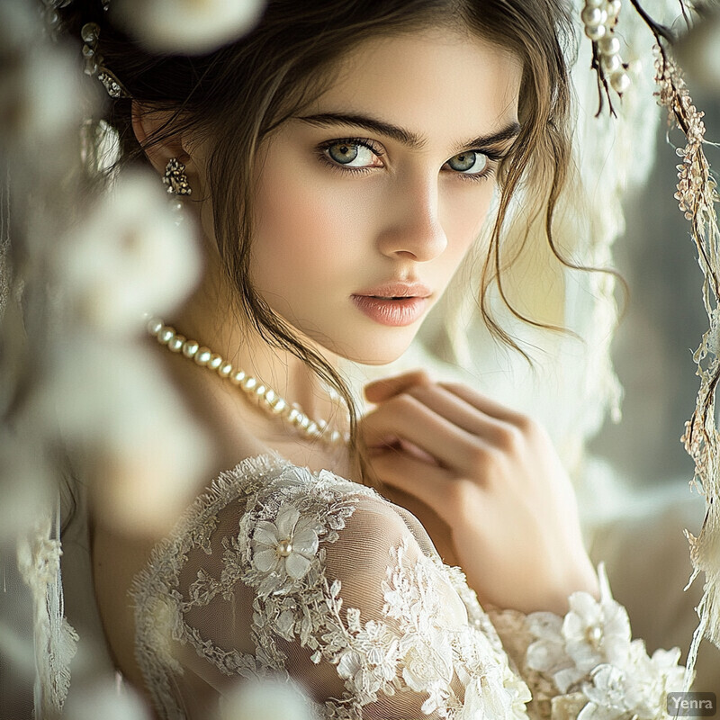 Woman in white dress with pearl jewelry