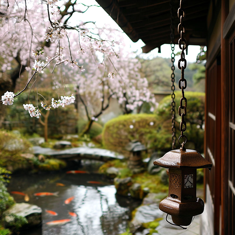 Rain Chain in a Traditional Japanese Garden