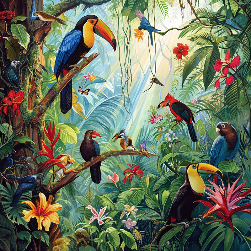 Diverse Wildlife in the Rainforest Canopy