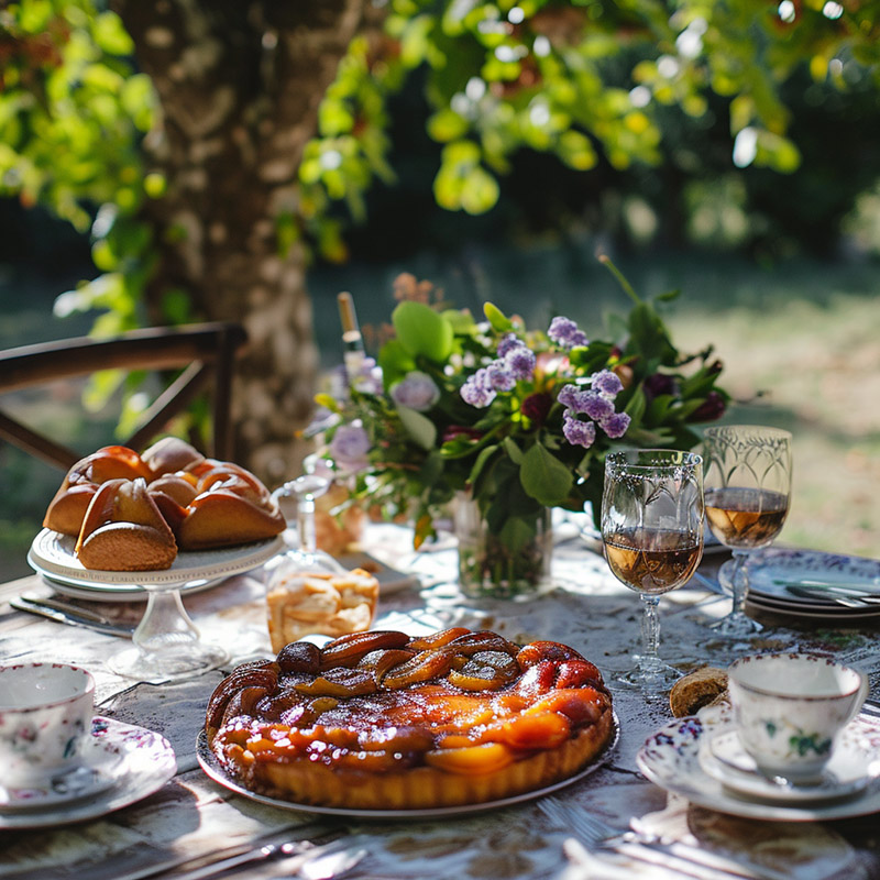 Outdoor French Countryside Setting with Tarte Tatin