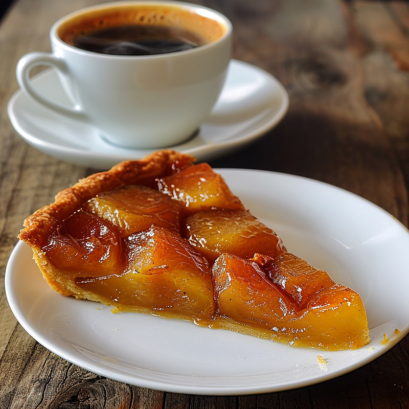 Slice of Tarte Tatin with a Cup of Coffee