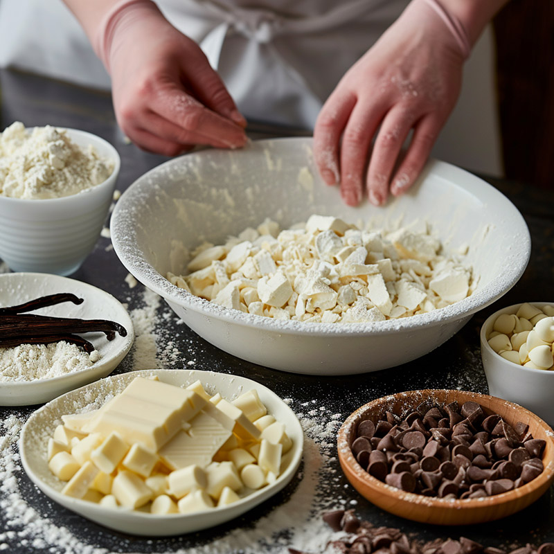 Baking Scene with White Chocolate Ingredients