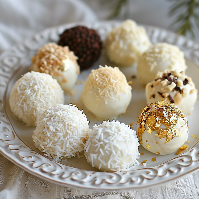 White Chocolate Truffles with Various Toppings