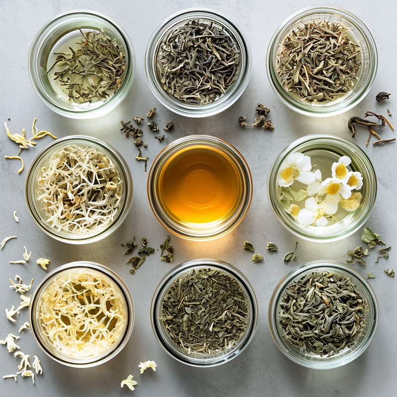 Aesthetic Display of Different White Tea Varieties