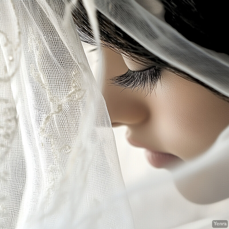 Ethereal Veil: A Serene Close-Up of a Woman's Face