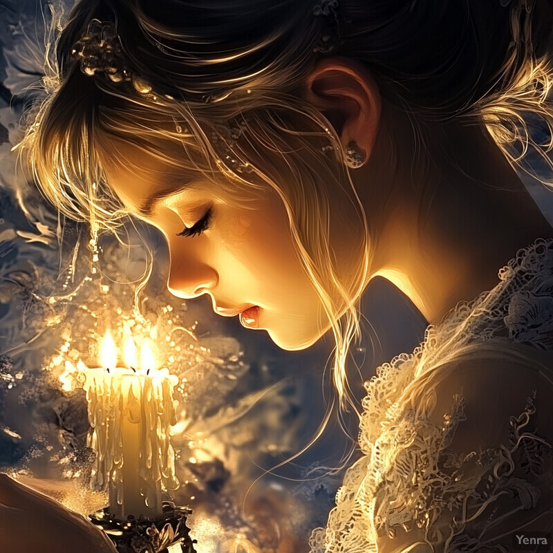 Digital illustration of a young girl in a soft candlelit setting