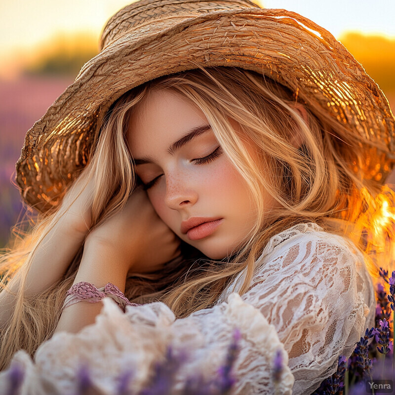 Serene scene of a young girl in a lavender field