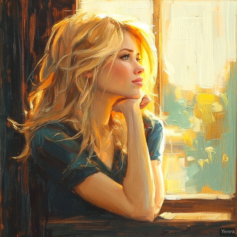 A young woman sitting by a window on a sunny day