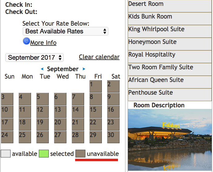 Pocono Kalahari Room Availability
