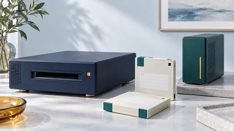 Legacy removable-disk drive with two cartridges and a separate backup enclosure