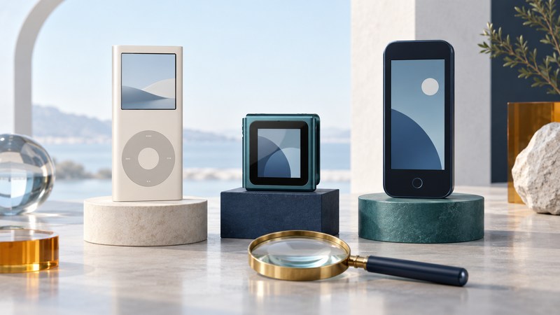 Three conceptual miniature player shapes displayed beside a magnifying glass.