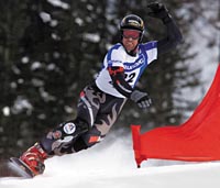 Christopher J. Klug during the final of the Parallel Giant Slalom race of the FIS Snowboard World Cup in Olang Italy on January, 17,2001 - Alexandra Winkler - PRNewsFoto
