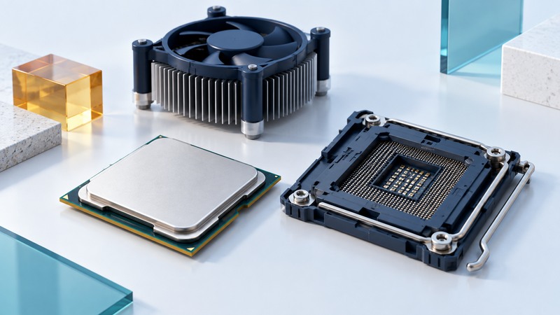 A processor, socket and cooling assembly arranged as a platform study.