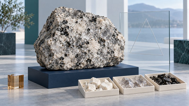 Conceptual display of a speckled rock and mineral groups