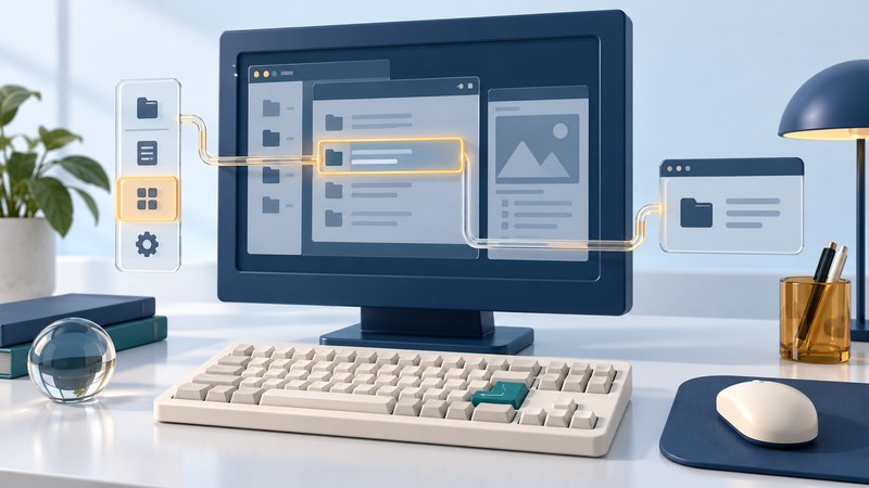 A legacy desktop workstation with interface panels, keyboard and a glass focus lens.